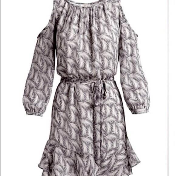 NWT Joie | 100% Silk Isaline Cold Shoulder Feather Mini Dress - Size M - Picture 2 of 13